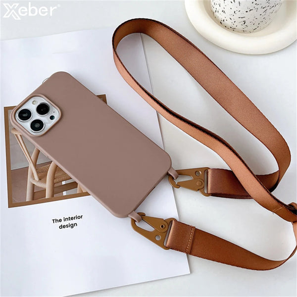 Matte Silicone Crossbody Lanyard Case for iPhone - Sleek & Protective